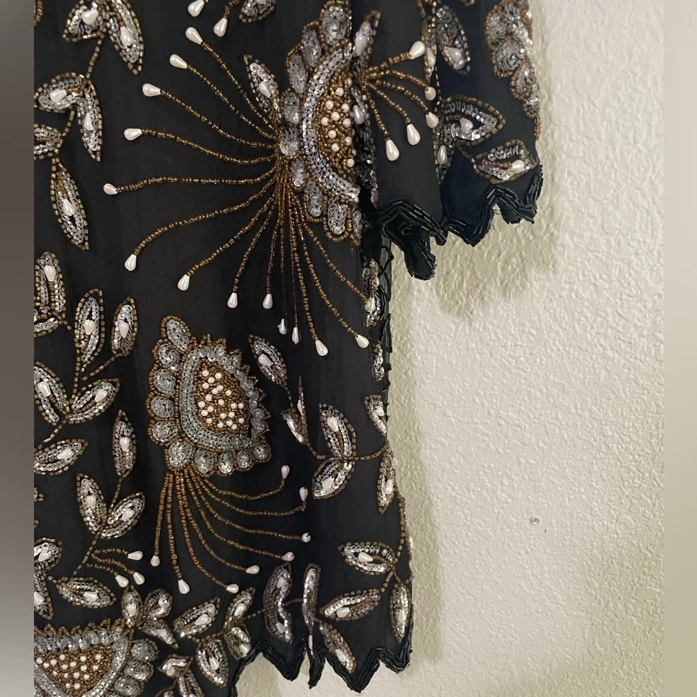 Vintage Plus Size 100% Silk Beaded Blouse - Picture 6 of 13